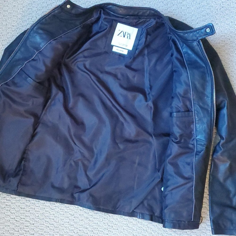 Zara - Leather Biker Jacket -Black Men's Large